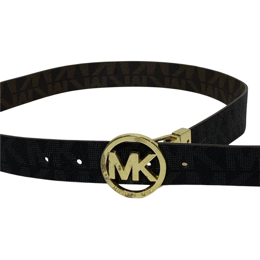 Michael Kors Women's Belt 32mm Brown Reversible Career Gold Logo Buckle S/M‎